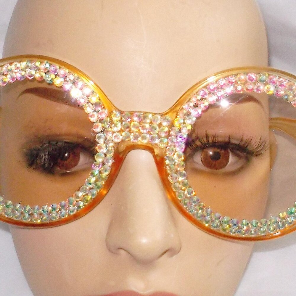 SUNGLASSES PEACH RHINESTONE BEAUTIES LAST PAIR CRYSTAL RHINESTONES